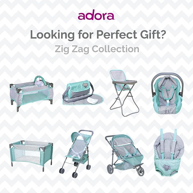 Adora Baby Doll Car Seat Carrier with Removable Seat Cover - Machine Washable, Fits Most Dolls & Plush Animals Up To 20” 2+ -