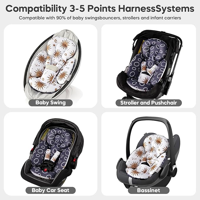 Mamatepe Infant Car Seat Insert, Baby Seat Head and Body Support for Newborn, Soft Breathable, Reversible Design, Fits for Stroller, Baby Swing, Rocker, Bassinets, Pushchair, Yellow