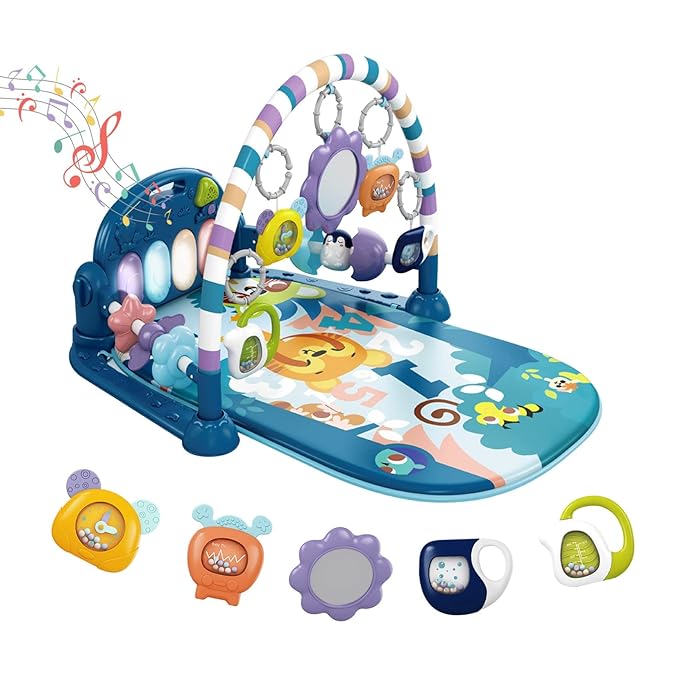 dearlomum Baby Play Mat Baby Gym,Funny Play Piano Tummy Time Baby Activity Mat with 5 Infant Sensory Baby Toys 0 to 3 6 9 12