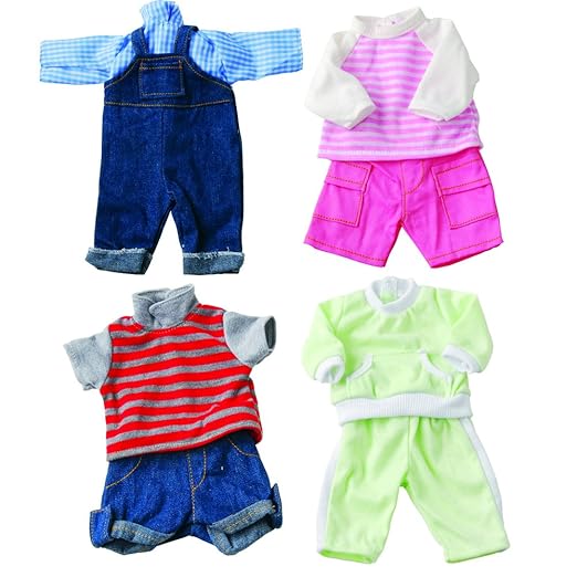Constructive Playthings Washable Baby Doll Clothes for 12-14 Inch Dolls, Poly/Cotton 4 Doll 3 Years