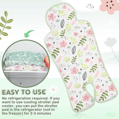 Pinkunn 2 Pcs Gel Car Seat Cooling Pad for Baby Summer Breathable Ice Cushion Multifunctional Ice Stroller Cooler Mat for Stroller Baby Dining Chair Child Safety Seat(Mixed Color,Floral)