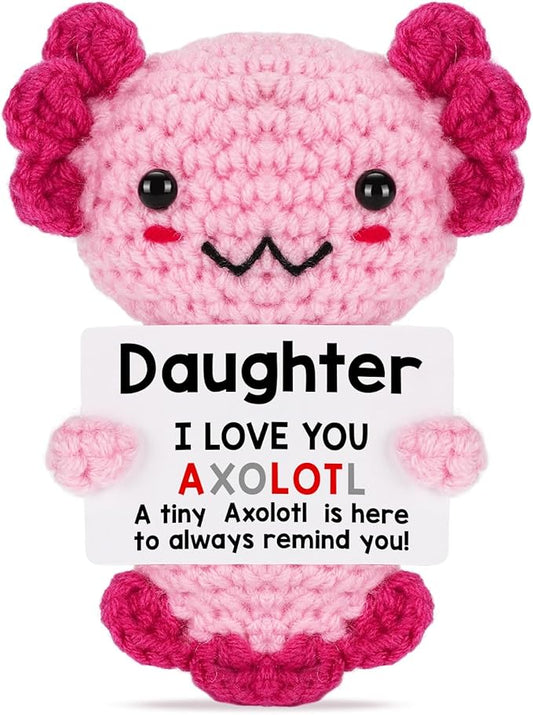 Daughter Gifts from Mom Dad, Crochet Axolotl for Year Old Little Girl Kid from Mother Father, Best for Birthday, Christmas Stocking Stuffers, Easter & Valentines, Teen Girls Teenage Under 10 Dollars