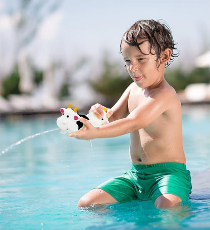 DolliBu Cow Bath Water Squirter Toy - Floating White Rubber Bath Toy, Cool Animal Squirting Bathtime Play Water Toy for Toddlers, Cute Farm Animal Bath Toys for Bathtub and Pool for Girls and Boys