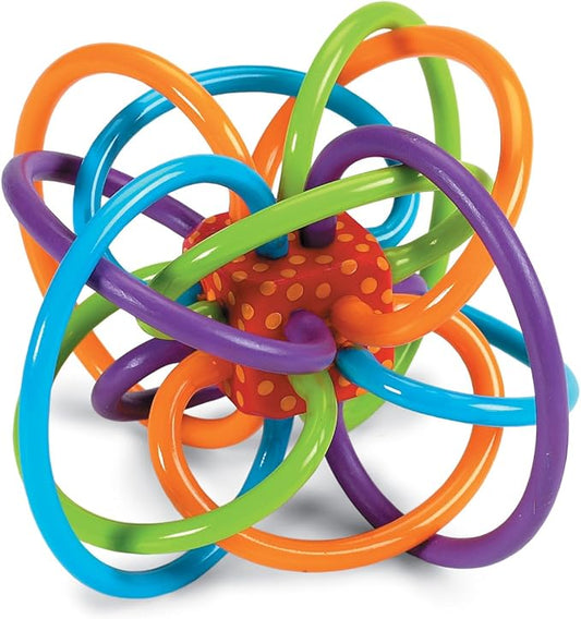 Manhattan Toy Winkel Rattle & Sensory Teether Toy, Blue/Green/Orange 5 Inch 4 Inch 3.5 Inch