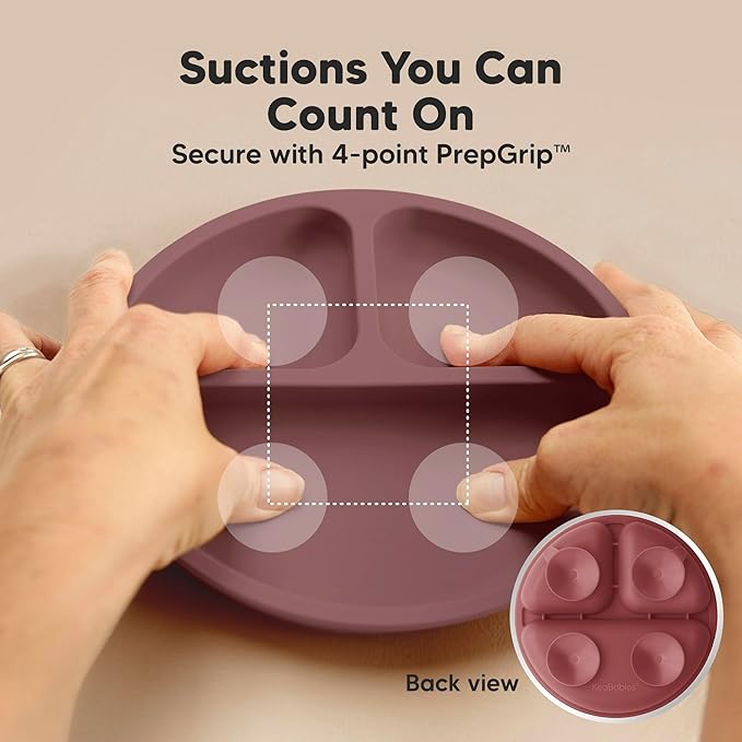 KeaBabies Suction Plates with Lids for Baby - 3-Pack 100% Silicone Suction Plates for Baby, Kids,Toddler Plates,Divided Baby Plates with Suction,Lids, BPA-Free, Microwave, Dishwasher Safe (Burgundy)