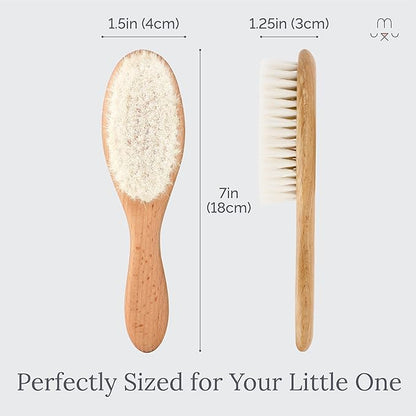 Natemia Soft Bristle Baby Hair Brush Set - 2 Pack Wooden Brushes for Newborns, Toddlers, and Baby Registry Gift