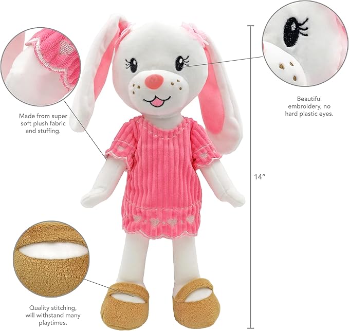 Plushible Rag Doll Bunny - Soft Dolls for Babies, Girls 14 Inch