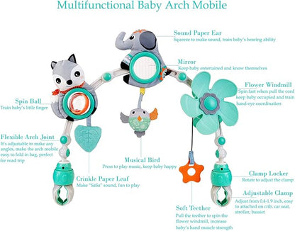 Baby Stroller Arch Mobile, Adjustable Musical Arch Toys Mobile for Crib with Universal Clamps, Versatile Activity Toy Bar for Bouncer Infant Car Seat Toys 0 6 Months Mobile for Bassinet Swing - Gray