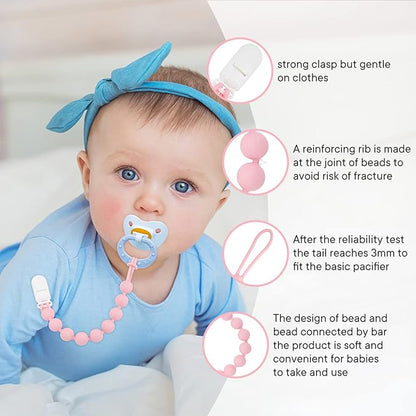 Silicone Pacifier Clip Holder, 4 Pack One Piece Soft Flexible Pacifier Holder Clip Binky Clips for Boys and Girls