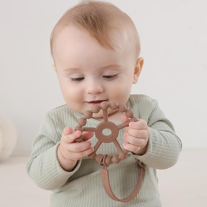 Silicone Pacifier Clip, Seposeve Pack of 3 Baby Pacifier Teether Clip with 4 Texture