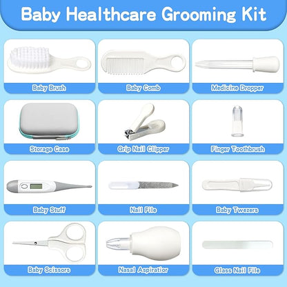 Baby Healthcare and Grooming Kit, Baby Safety Care Set, Baby Electric Nail Trimmer Set Newborn Nursery Health Care Set for Newborn Infant Toddlers Baby Boys Girls Kids (Grey White-18 Kits)