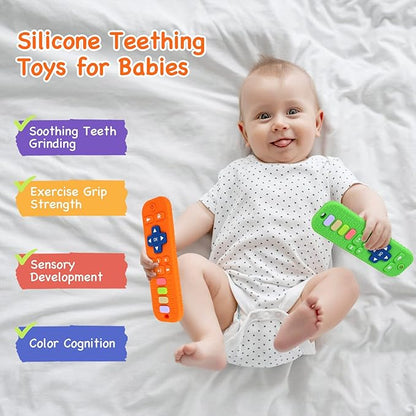 Hooku 2 Pack Remote Teether for Baby, Silicone Teethers for Babies 6-12 Months 0-6 Months,