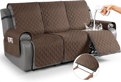 TAOCOCO 100% Waterproof Recliner Covers, Recliner Sofa Covers with Leg Straps, Reversible Recliner Couch Cover for Reclining Chair, Washable Couch Protector for Pets Kids(3 Seater, Brown)