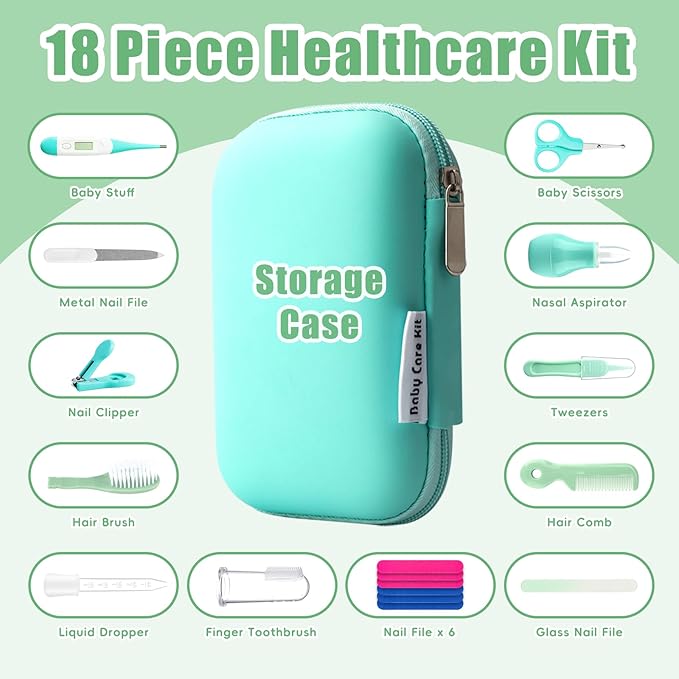 Baby Grooming Kit for Boys Girls Safety Newborn Nursery Essentials Grooming Set Gift for First-time Parents Green 18 in 1