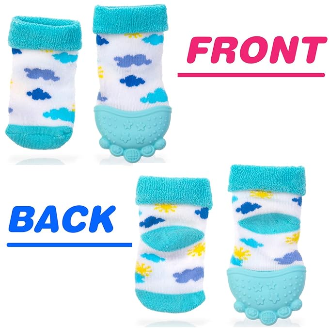 Nuby Soothing Teether Sock, Sky Blue Clouds 5"