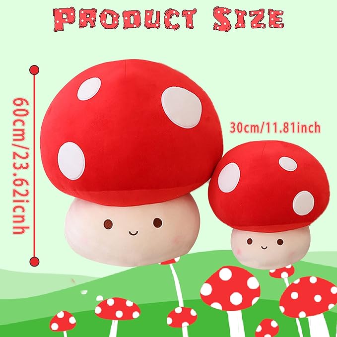Large Mushroom Plush Toy, Mushroom Stuffed Animal Hugging Throw Pillow Plushies Doll Toy 23.6inch)