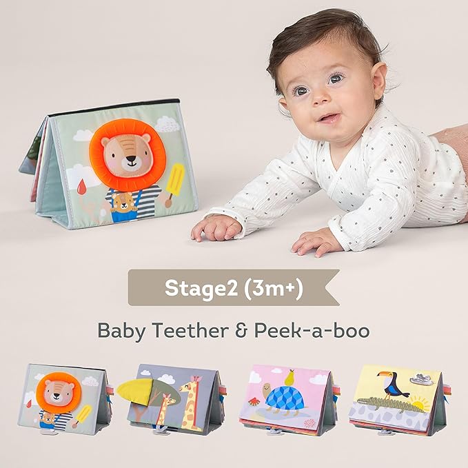 Taf Toys Savannah Infant Tummy-time Soft Crinkle Activity Book with Huge Baby Safe Mirror, 3D Activities