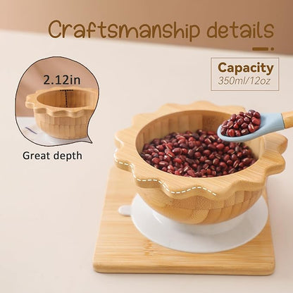 let's make Bamboo Suction Bowl for Baby Kid Toddler Bowl Spoon Fork Set with Removable Silicone Suction All-Natural Baby Feeding Set for Baby-Led Weaning Fits Feeding High Chair Table
