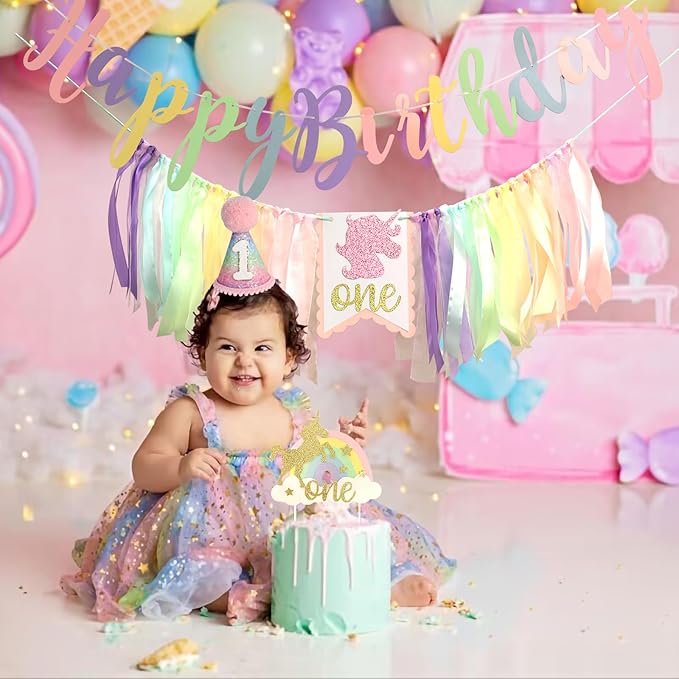 Rainbow 1st High Chair Banner Happy Birthday Banner 1st Birthday