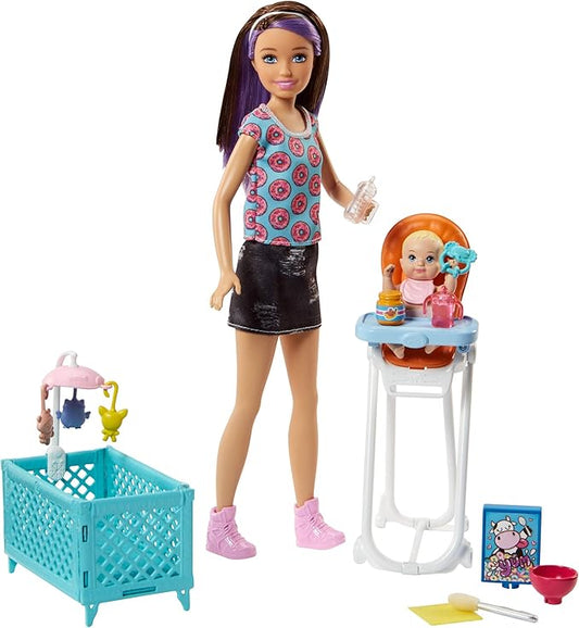 Barbie Babysitting Playset with Skipper Friend Doll, Color-Change Baby Doll 3 to 7 Year