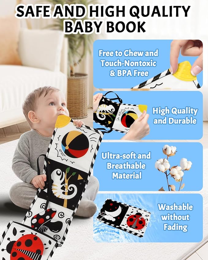 Newborn Toys, High Contrast Baby Books with Teether 0-6-12 Months