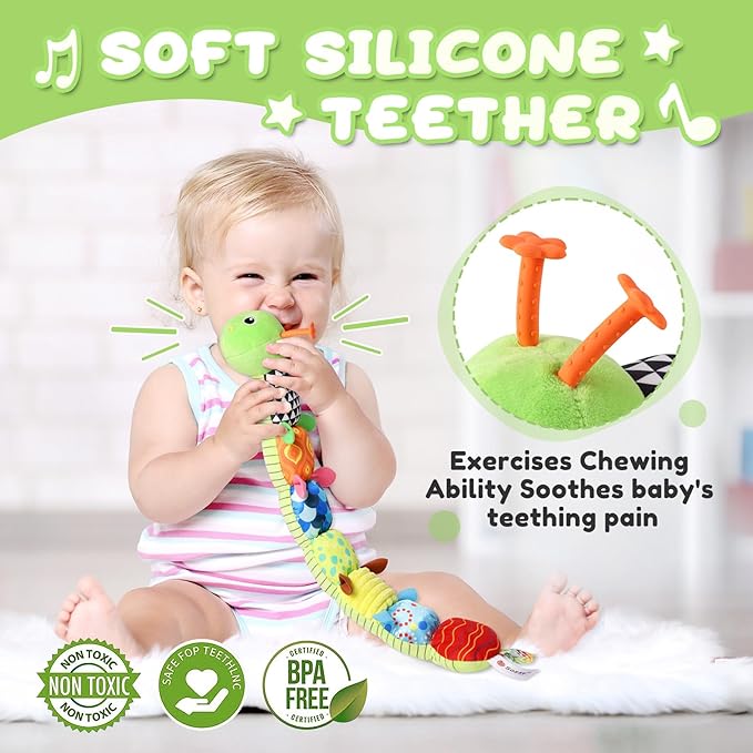 Baby Toys 0 to 12 Months, Musical Stuffed Animal Activity Soft Toys with Multi-Sensory Crinkle