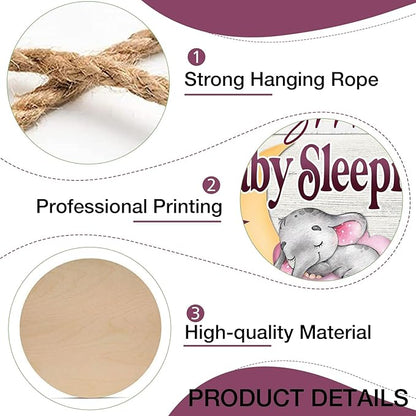 Deroro Shhh Baby Sleeping Front Door Sign, Elephant Moon Pink Cloud Stars Wood Door Hanger Outdoor Porch Nursery Decor