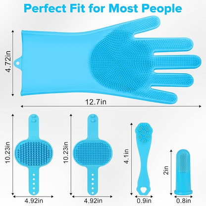 6PCS Pet Grooming Kit | Dog Washing Gloves | Dog Bath Brush | Dog Bath Gloves | Dog Shampoo Brush | Pet Grooming Gloves | Cat Bathing Supplies | Dog Bath Supplies (Light Blue)