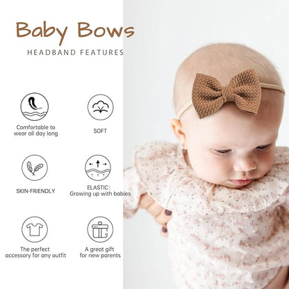 Baby Bows 10PCS Stretchy Nylon Headbands for Baby Girls, Handmade