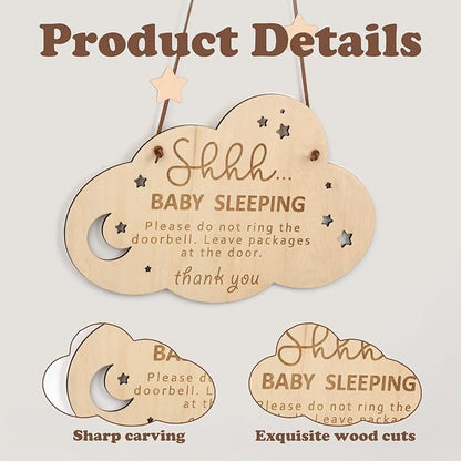 Baby Sleeping Sign for Front Door, Wooden Shhh Baby Sleeping