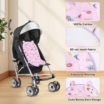 Miracle Baby Car Seat Insert Universal Breathable Baby Stroller Cushion Reversible 3D Air Mesh Cotton Stroller Mat for CarSeat, Buggy, Carrycot, High Chair (Rainbow)