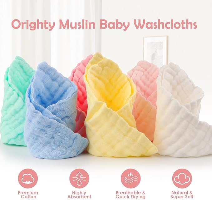 Absorbent Baby Bath and Face Towels 100% Cotton 10 x 10?â?