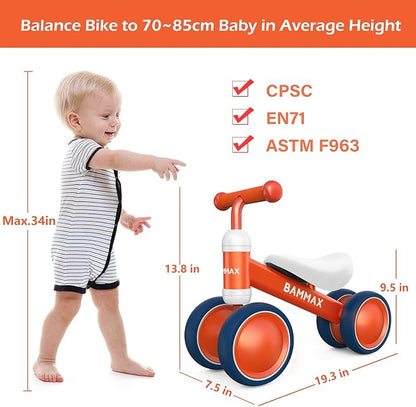 BAMMAX Baby Balance Bike for 1 Year Old Toddler, Riding Toys for 9-24 Months Boys Girls 4 Wheels
