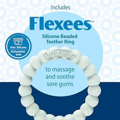 Dr. Brown's Lovey Blanket with Beaded Teether Ring and HappyPaci 100% Silicone One-Piece Pacifier, Soothing Security Blanket Set for Baby 0m+