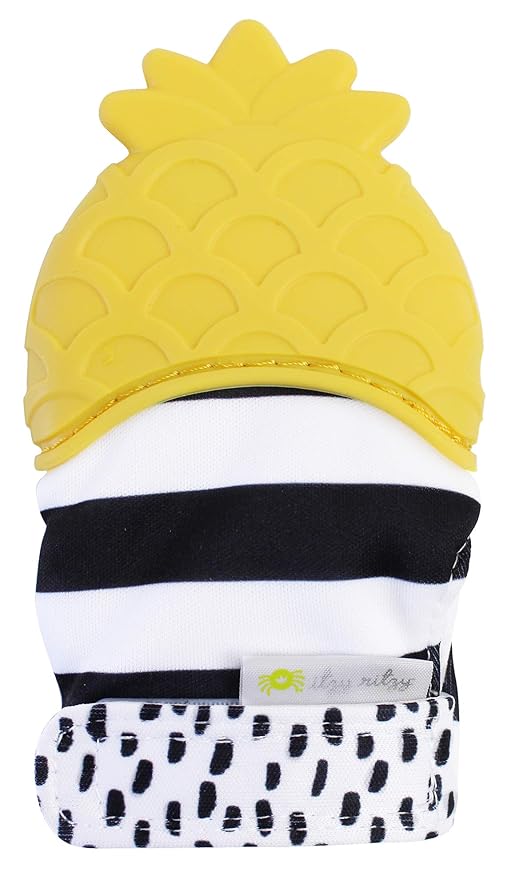 Itzy Ritzy Silicone Teething Mitt - Soothing Infant Teething Mitten with Adjustable Strap, Crinkle Sound & Textured Silicone to Soothe Sore & Swollen Gums 3 Mos