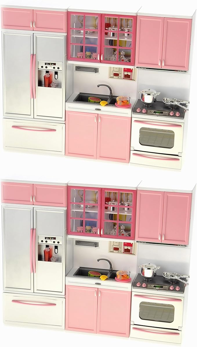 PowerTRC 2 Sets of Modern Toy Kitchen - Battery Operated - Kitchen Playset - Perfect for Dolls