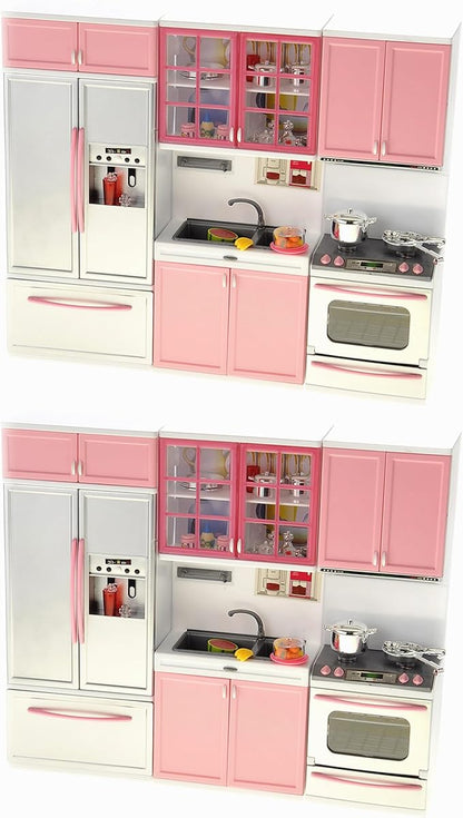 PowerTRC 2 Sets of Modern Toy Kitchen - Battery Operated - Kitchen Playset - Perfect for Dolls
