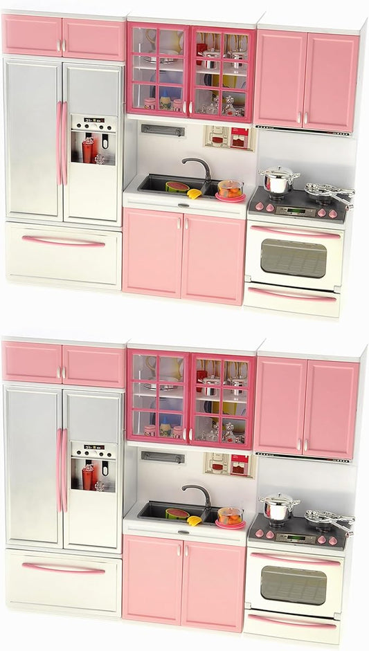 PowerTRC 2 Sets of Modern Toy Kitchen - Battery Operated - Kitchen Playset - Perfect for Dolls