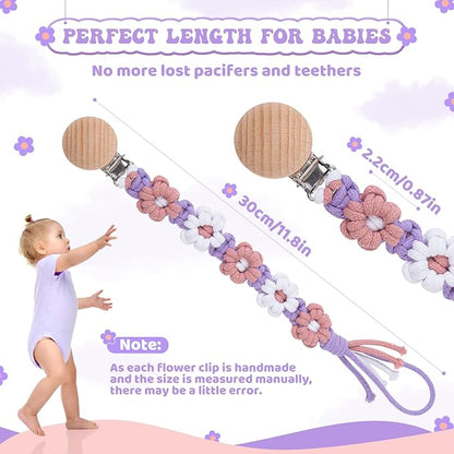 Pacifier Clip for Boys Girls Floral Daisy Macrame Baby Paci (2pack:Pink Daisy