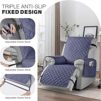TAOCOCO Waterproof Recliner Chair Covers with Leg Strap 1 Piece Oversized Recliner Covers for Large Recliner for Pets Kids, Washable Reclining Chair Furniture Protector(28'' Oversized, Bluish Grey)