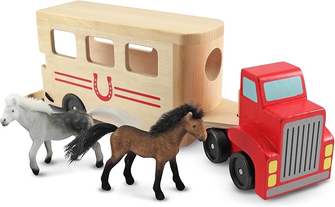Melissa & Doug Horse Carrier Wooden Vehicle Play Set With 2 Flocked 3+