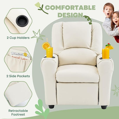 JC HOME Candy Kids Reclining Chair Leather Recliner Sofa Toddler Youth Children Child Ages 1-6