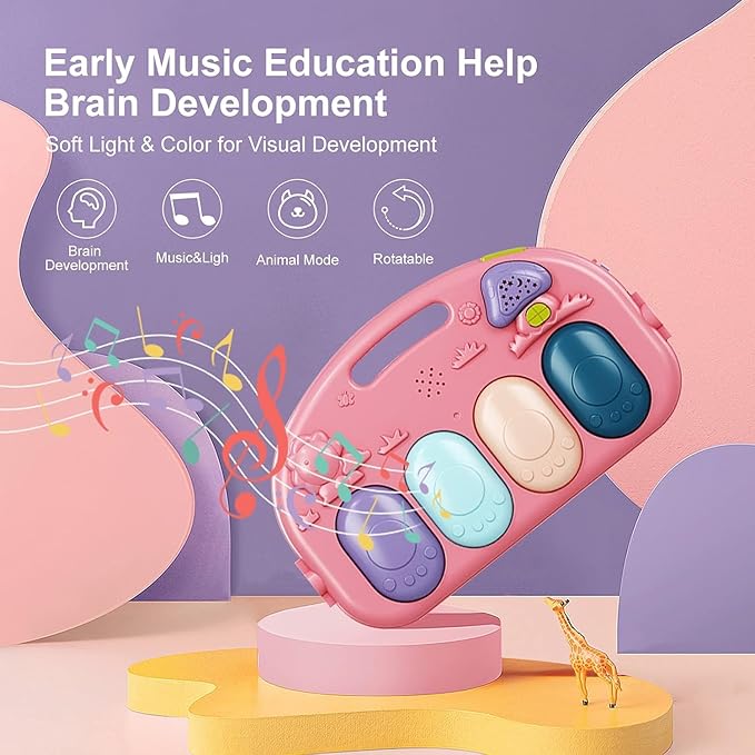 dearlomum Baby Play Mat Baby Gym,Funny Play Piano Tummy Time Baby Activity Mat with 5 Infant Sensory Baby Toys & 2 Guitar Rattles 0 to 3 6 9 12