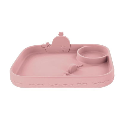 Nuby Animal Friend Silicone Round Plate - Toddler Plate - 6+ Months - Pink Whale Plate