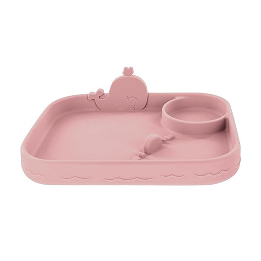 Nuby Animal Friend Silicone Round Plate - Toddler Plate - 6+ Months - Pink Whale Plate