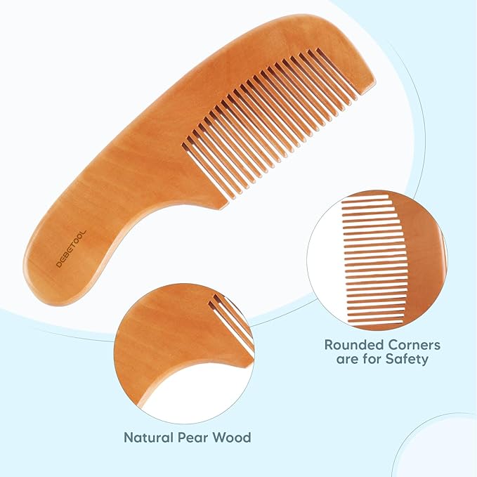 Baby Hair Brush and Comb Set for Newborns & Toddlers - Wooden Baby Brush Set With Soft Goat Bristle and Toddler Comb, Ideal for Cradle Cap