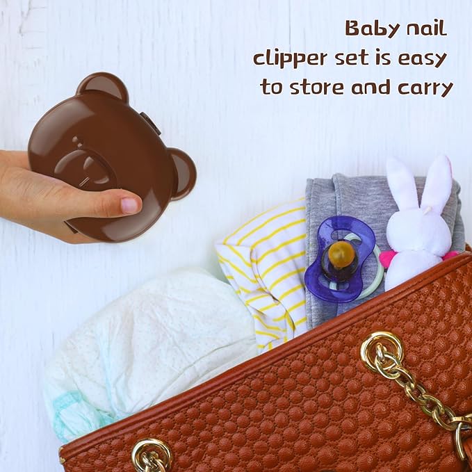 Baby Nail Kit, Baby Manicure Kit and Pedicure Kit with Cute Bear Shape Case, 4-in-1 Kit with Baby Nail Clipper, Scissor, Nail File & Tweezer for Newborn, Infant, Toddler, Mothers Day Gifts(Brown)