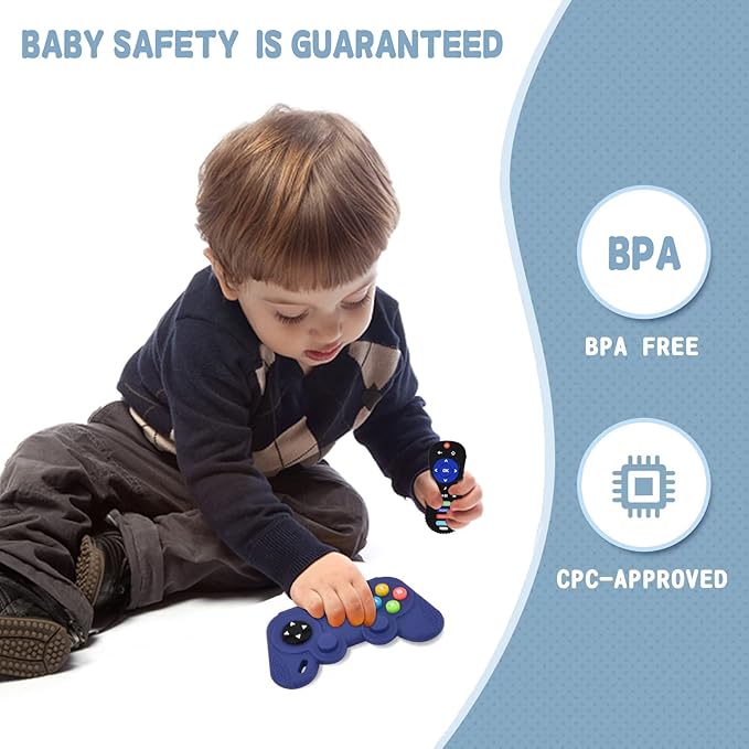 2 Pack Remote&Game Controller with Box, Silicone Teether Toys 6-12 Months 0-6 Months,