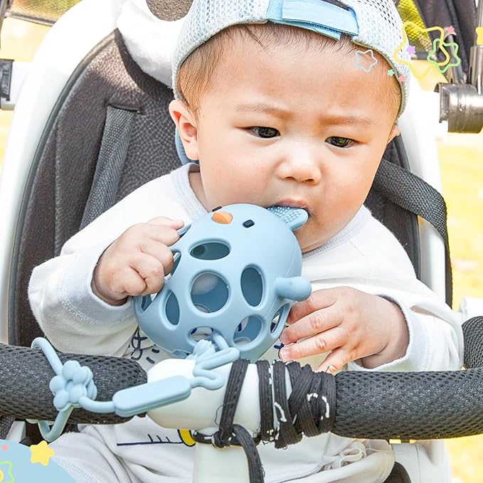 Baby Teething Toys with A Toy Safety Strap for Babies 0-6, 12 18 Months