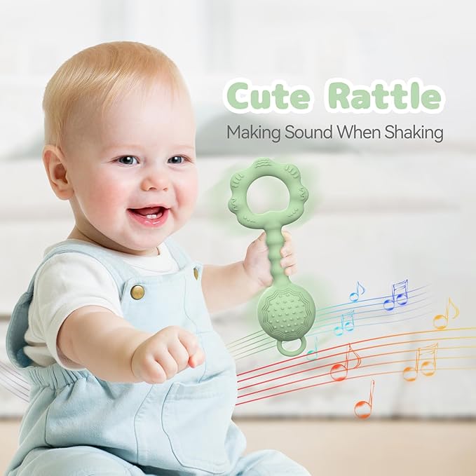 Teethers for Babies 6-12 Months, Baby Rattles 0-6 Months 2-in-1 Rattle